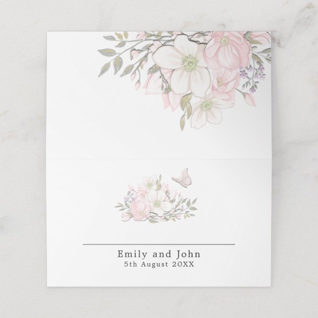 Carte De Placement Pastel Magnolias Noms des papillons Date Mariage (Extérieur déplié)
