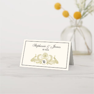 Carte De Placement Peacocks vintages Monogram Faux Gold Ivory BG