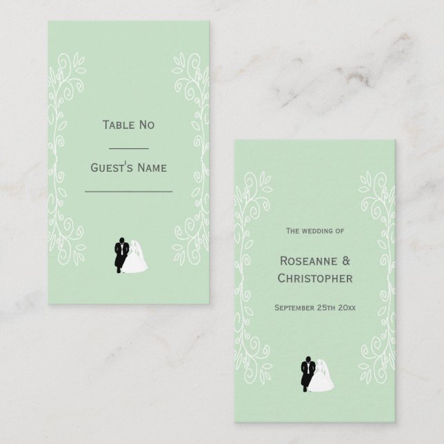 Carte De Placement Peppermenthe Couleur Mariée Et Mariage De Concepti (Devant / Derrière)