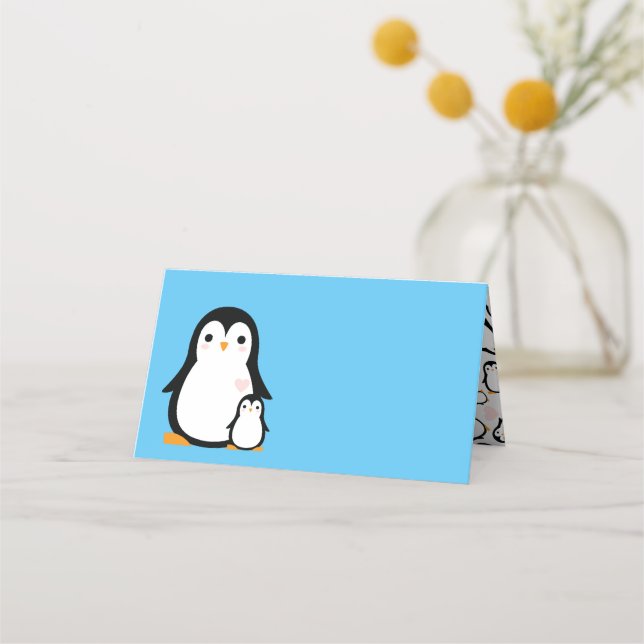 Carte De Placement Petit Baby shower de pingouin bleu garçon (Devant)