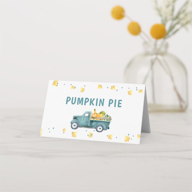 Carte De Placement Petit Camion Bleu Citrouille Anniversaire de nourr (Devant)