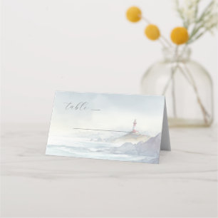 Carte De Placement Phare à l'aquarelle bleu serein