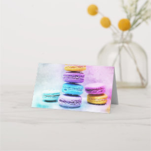 Carte De Placement Photo de macarons colorés et délicieux