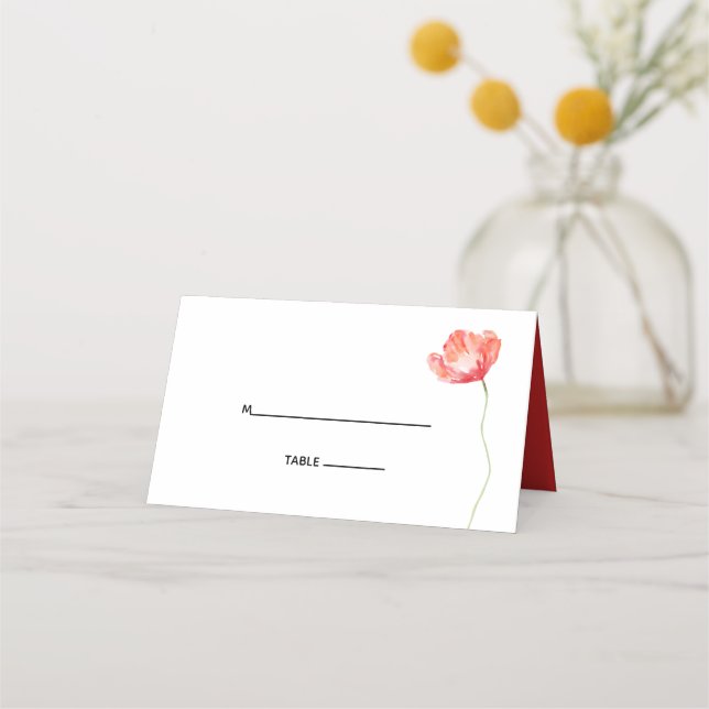 Carte De Placement Photo du Mariage rouge de Poppy (Devant)