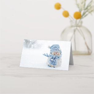 Carte De Placement Photo d'un mignon bonhomme de neige en hiver - Noë
