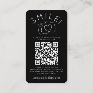 Carte De Placement Photos mémorables Qr Code Black Chic Modern Mariag
