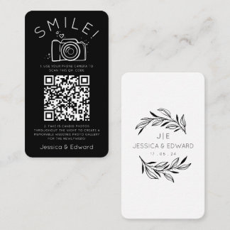 Carte De Placement Photos mémorables Qr Code Black Chic Modern Mariag