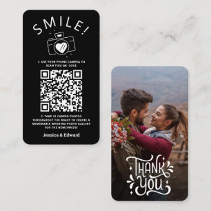 Carte De Placement Photos mémorables Qr Code Black Chic Modern Mariag
