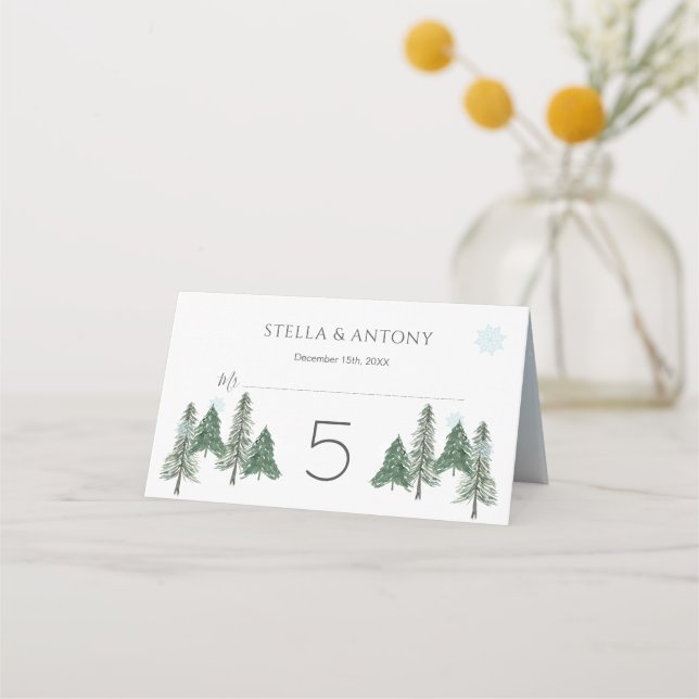 Carte De Placement Pine Mariage de la forêt d'hiver (Devant)