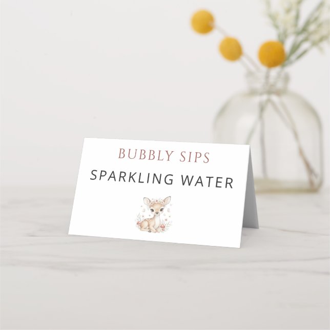 Carte De Placement Pink Blush Woodland Deer Girl Sparkling Water (Devant)
