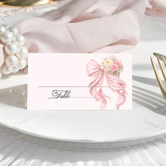 Carte De Placement Pink Bow Bridal Shower Place Card (Créateur téléchargé)