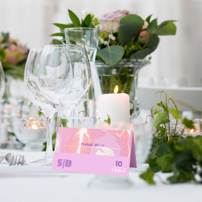 Carte De Placement Pink Pastel Abstrait Art Mariage plié Carte Place (Créateur téléchargé)