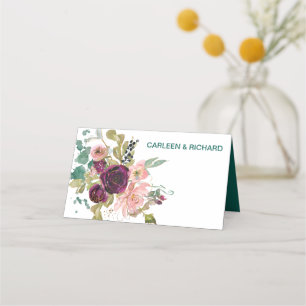 Carte De Placement Pink Turquoise Bourgogne Floral Mariage