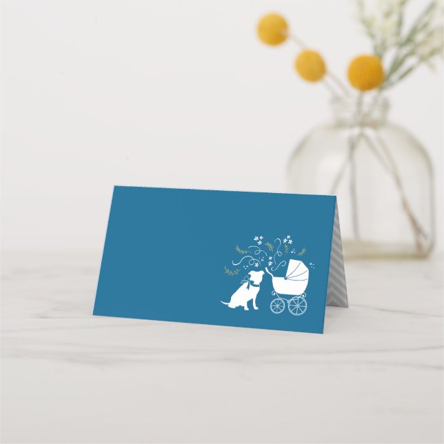 Carte De Placement Pit Bull Chien Baby shower Blue Boy Pitbull (Devant)