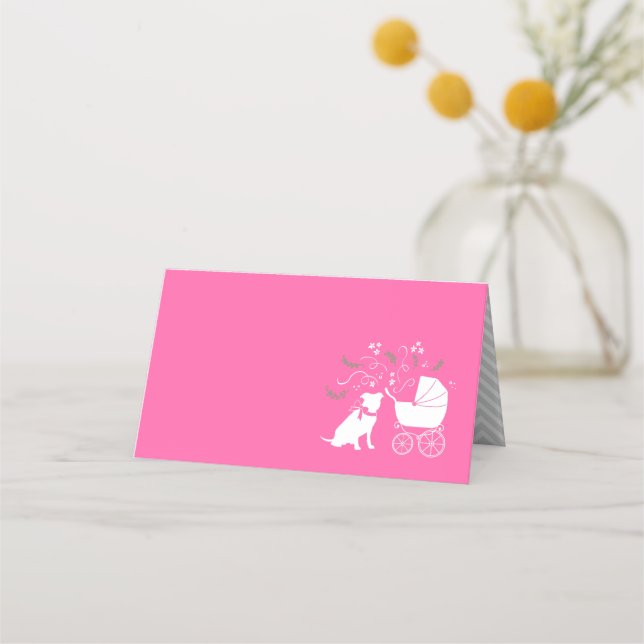 Carte De Placement Pit Bull Chien Baby shower rose fille Pitbull (Devant)
