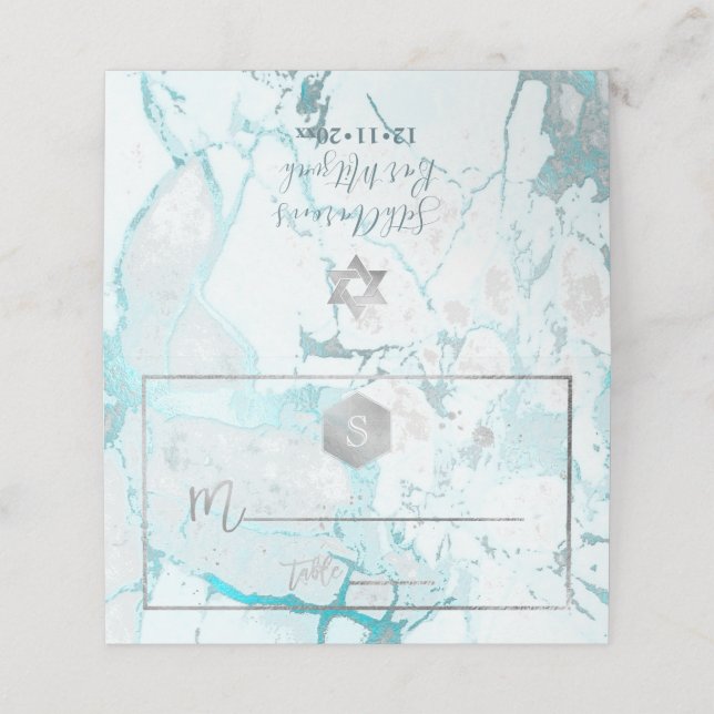 Carte De Placement PixDezines Monogram Argent Honeycomb+Marbre Aqua (Extérieur déplié)