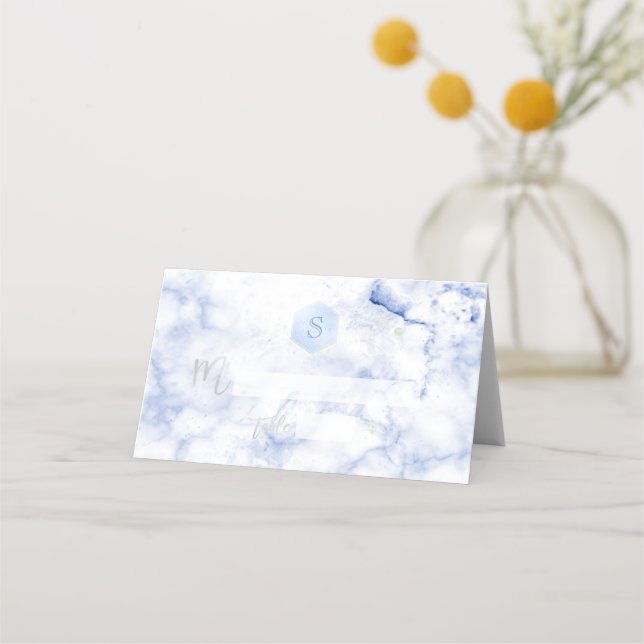 Carte De Placement PixDezines Monogram Blue Honeypeb+Marble (Devant)