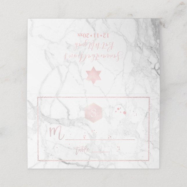 Carte De Placement PixDezines Monogram Blush Rose Honeycomb+Marble (Extérieur déplié)