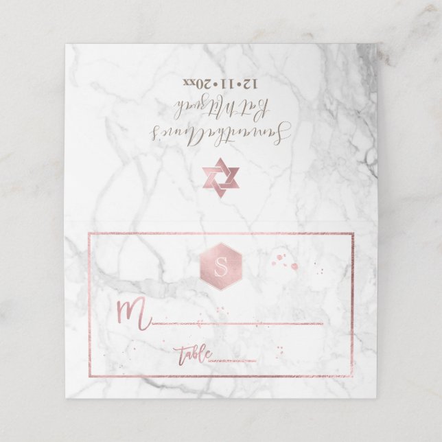 Carte De Placement PixDezines Monogram Rose Gold Honeycomb+Marble (Extérieur déplié)