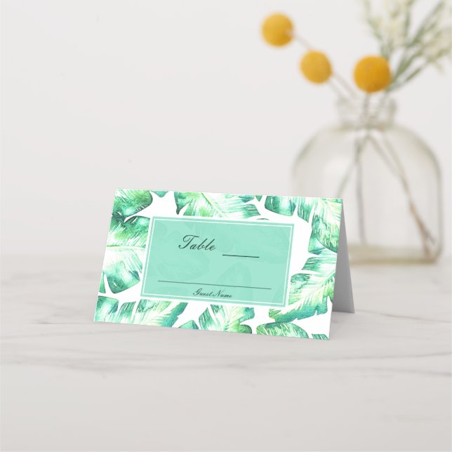Carte De Placement Plage Blanc & Vert Feuilles tropicaux Siège de tab (Dos)