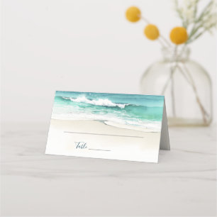 Carte De Placement Plage Mariage Aquarelle océan Carte de lieu pliée