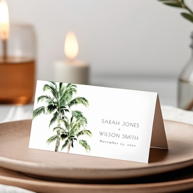 Carte De Placement Plage tropicale Palm Trees Mariage aquarelle (Créateur téléchargé)
