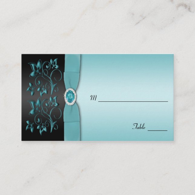 Carte De Placement Plaque florale bleue et noire (Devant)