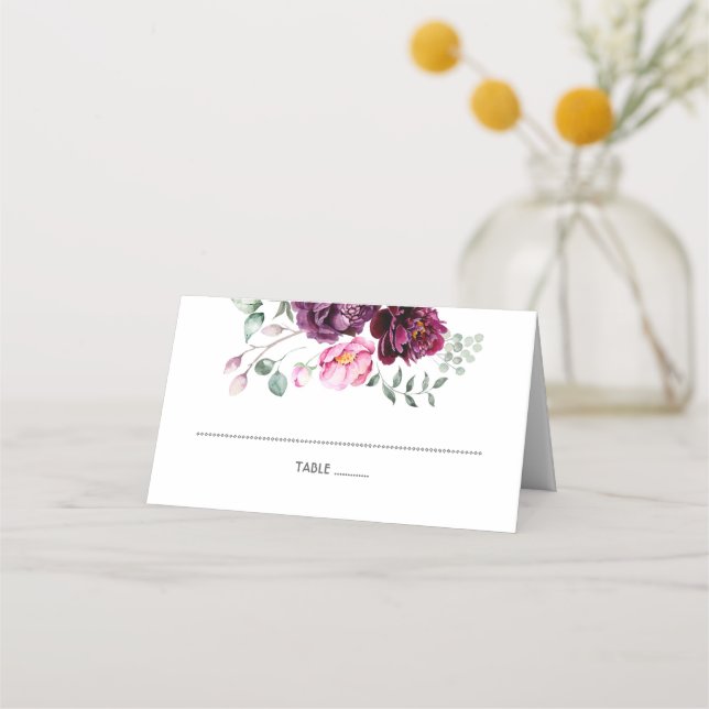 Carte De Placement Plum Bourgogne et floral flou (Devant)