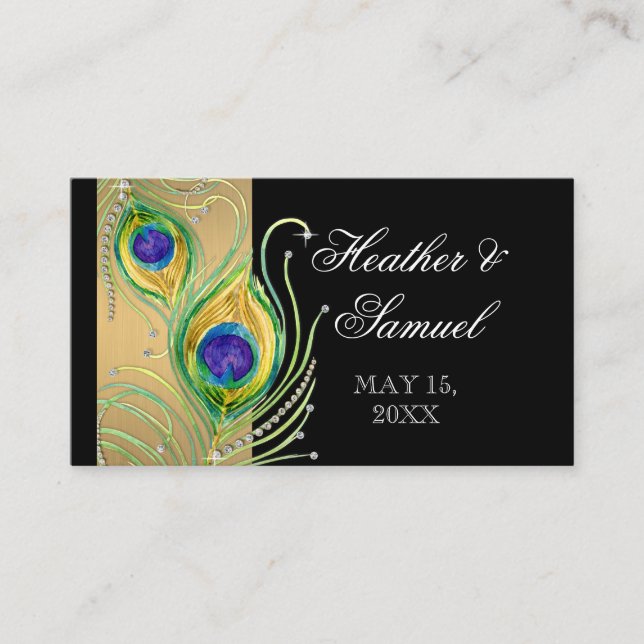 Carte De Placement Plumes de paon moderne Faux Jewel Scroll Swirl (Devant)