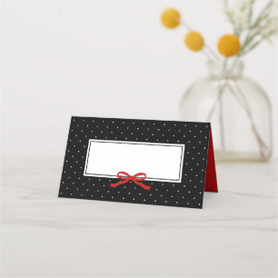 Carte De Placement Point Polka noir moderne avec ruban rouge