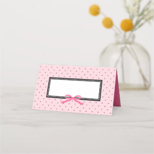 Carte De Placement Point Polka noir rose moderne avec ruban rose