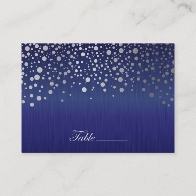 Carte De Placement Points Confetti Argent Stylé Sapphire Bleu (Devant)