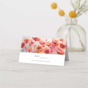 Carte De Placement Poppies d'aquarelle rouge dans un champ