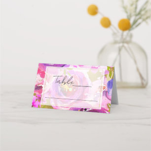 Carte De Placement Pops de rose et violet vibrant Floral Nom du Maria