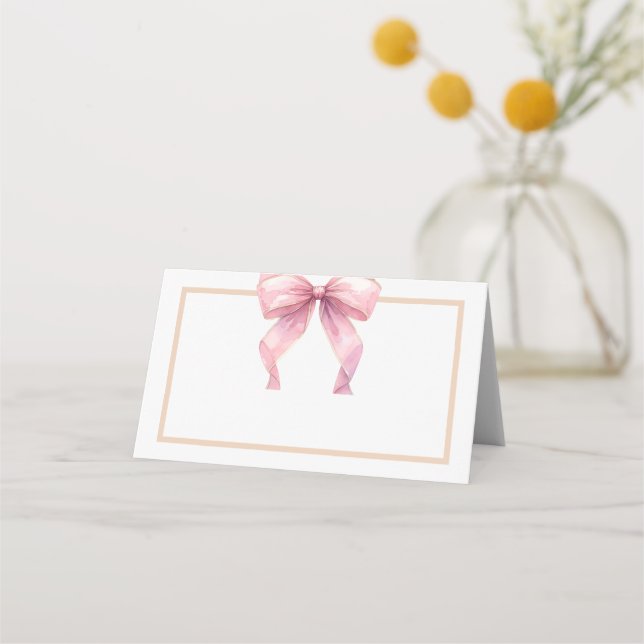 Carte De Placement Posh Coquette Rose Bow Étiquette alimentaire ou (Devant)