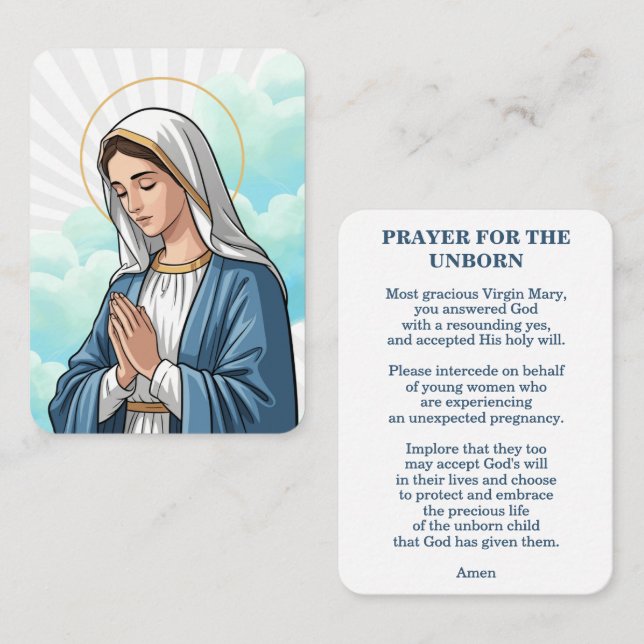 Carte De Placement Prayer for the Unborn – Catholic Prayer Card (Devant / Derrière)