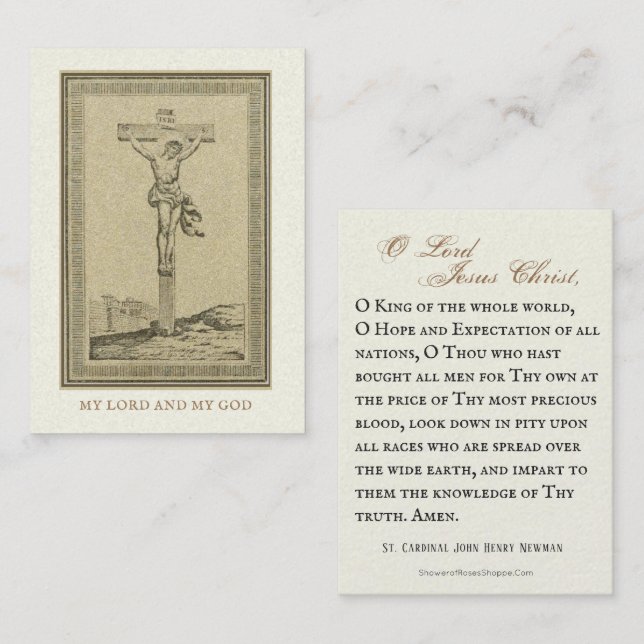 Carte De Placement Prière catholique de crucifixion par le cardinal N (Devant / Derrière)