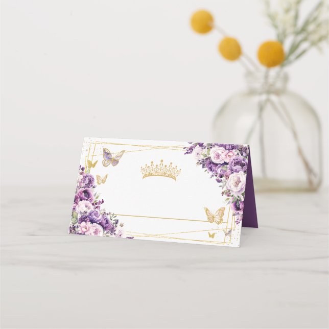 Carte De Placement Purple Lilac Floral Gold Butterflies Quinceañera  (Devant)