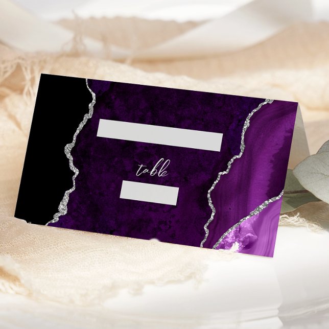 Carte De Placement Purple Silver Agate Script Wedding Table (Créateur téléchargé)