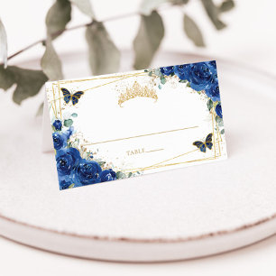 Carte De Placement Quinceañera Anniversaire Royal Blue Floral Papillo