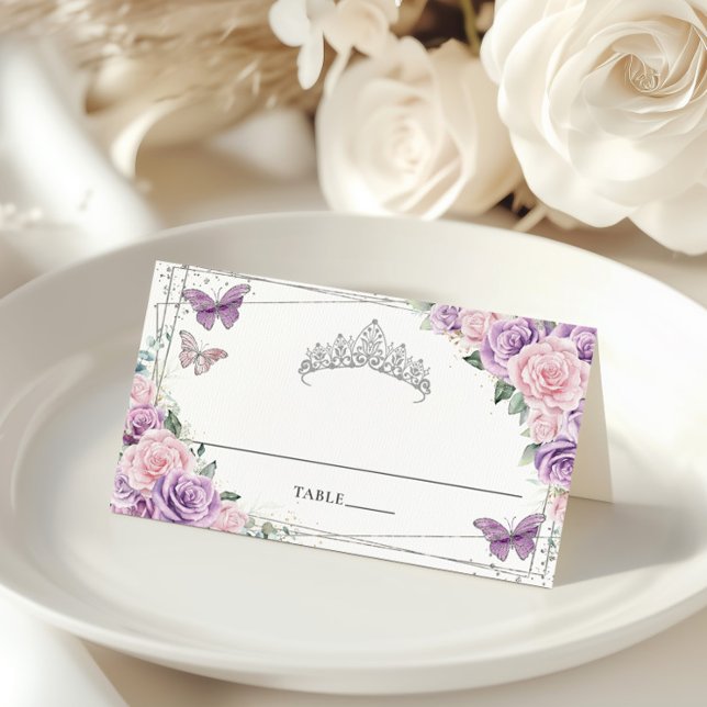 Carte De Placement Quinceañera Fleurs de Lilas Rose Violet (Créateur téléchargé)