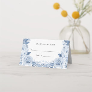 Carte De Placement Réception classique de mariage floral bleu et blan