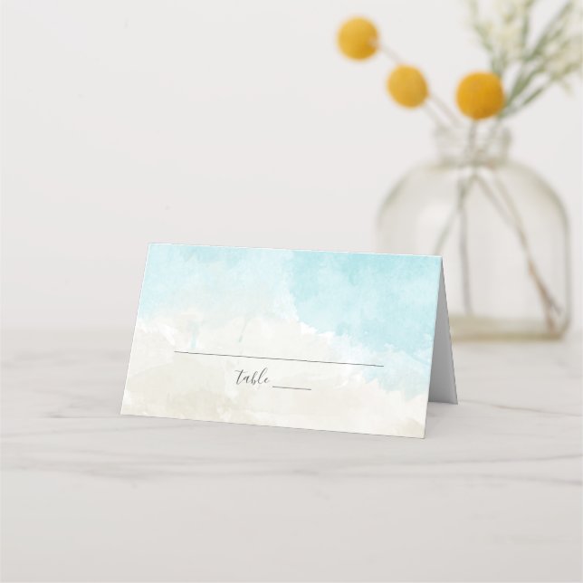 Carte De Placement Réception de mariage aquarelle de plage (Devant)