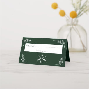 Carte De Placement Réception Monogramme et flèches Emerald Green