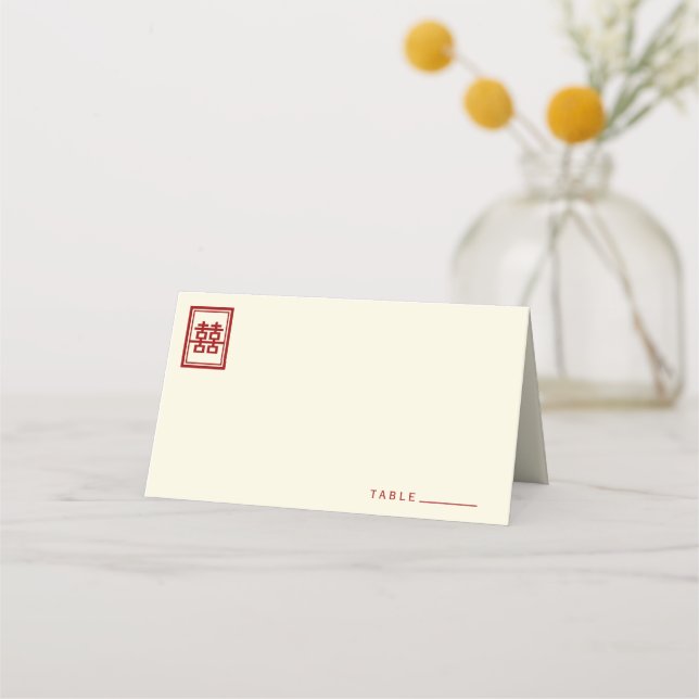 Carte De Placement Rectangle double bonheur Mariage chinois classique (Devant)
