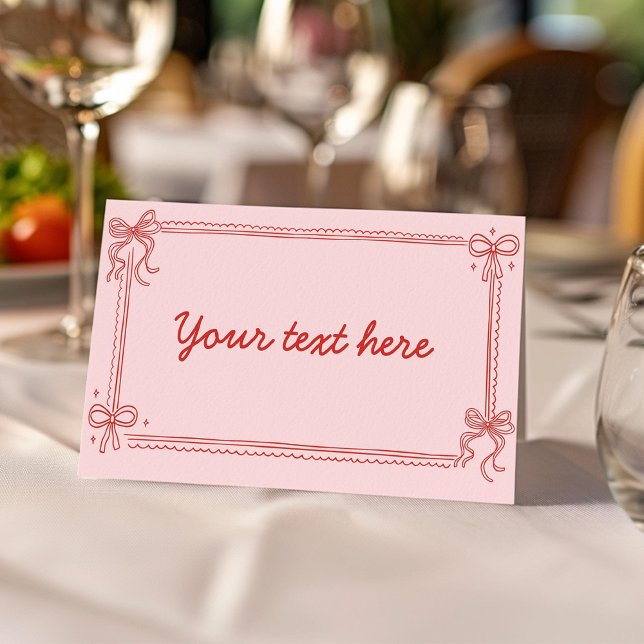 Carte De Placement Red and Pink Bow Cake Birthday Party Food Tent (Créateur téléchargé)