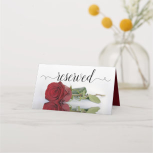 Carte De Placement Reflecting Red Rose Elegant Wedding Reserved