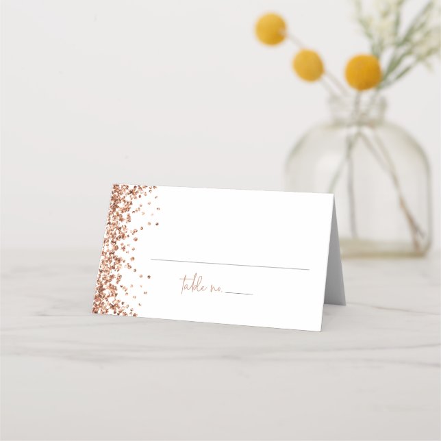 Carte De Placement REGINA Rose Gold Sequins Mariage Nom de l'invité (Devant)