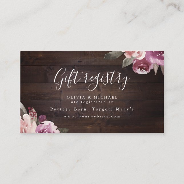 Carte De Placement Registre de douche de mariée mauve violet fleuri (Devant)
