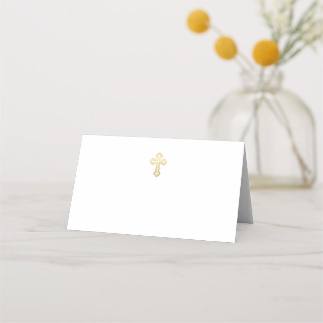 Carte De Placement Religious Christian Gold Cross Baptism Place Card (Devant)